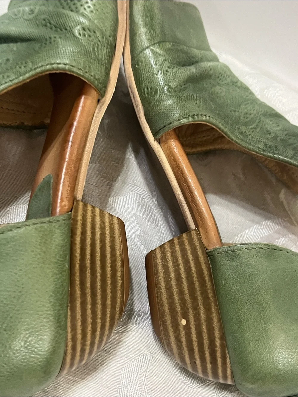 Miz Mooz Corra Leather Heeled Sandals Aloe Green EU 38 US 7.5-8 New No Box